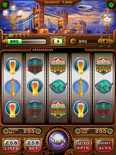 Jackpot casino freelance game interface london steampunk vector