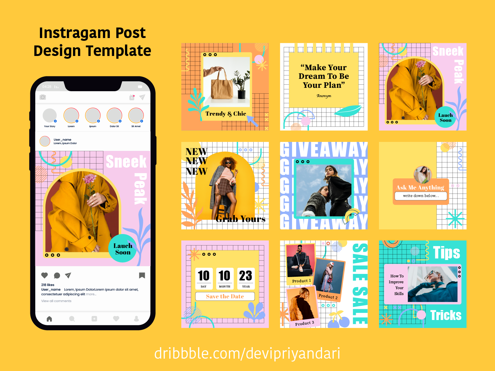 Retro Colorful Instragam Post Template By Devi Priyandari On Dribbble