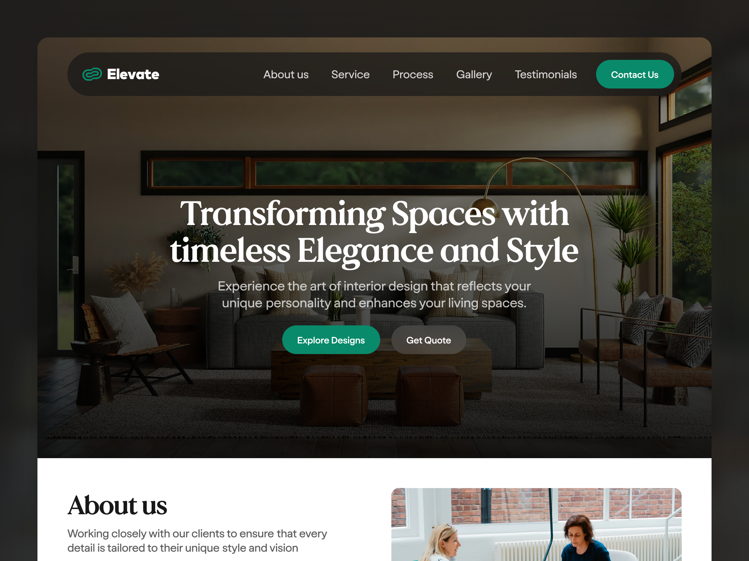 Elevate — Responsive Website Design aesthetics bentogrid branding clean darkmode design figma interior interiordesign minimal modern trends ui uidesign uiux userexperience website webui