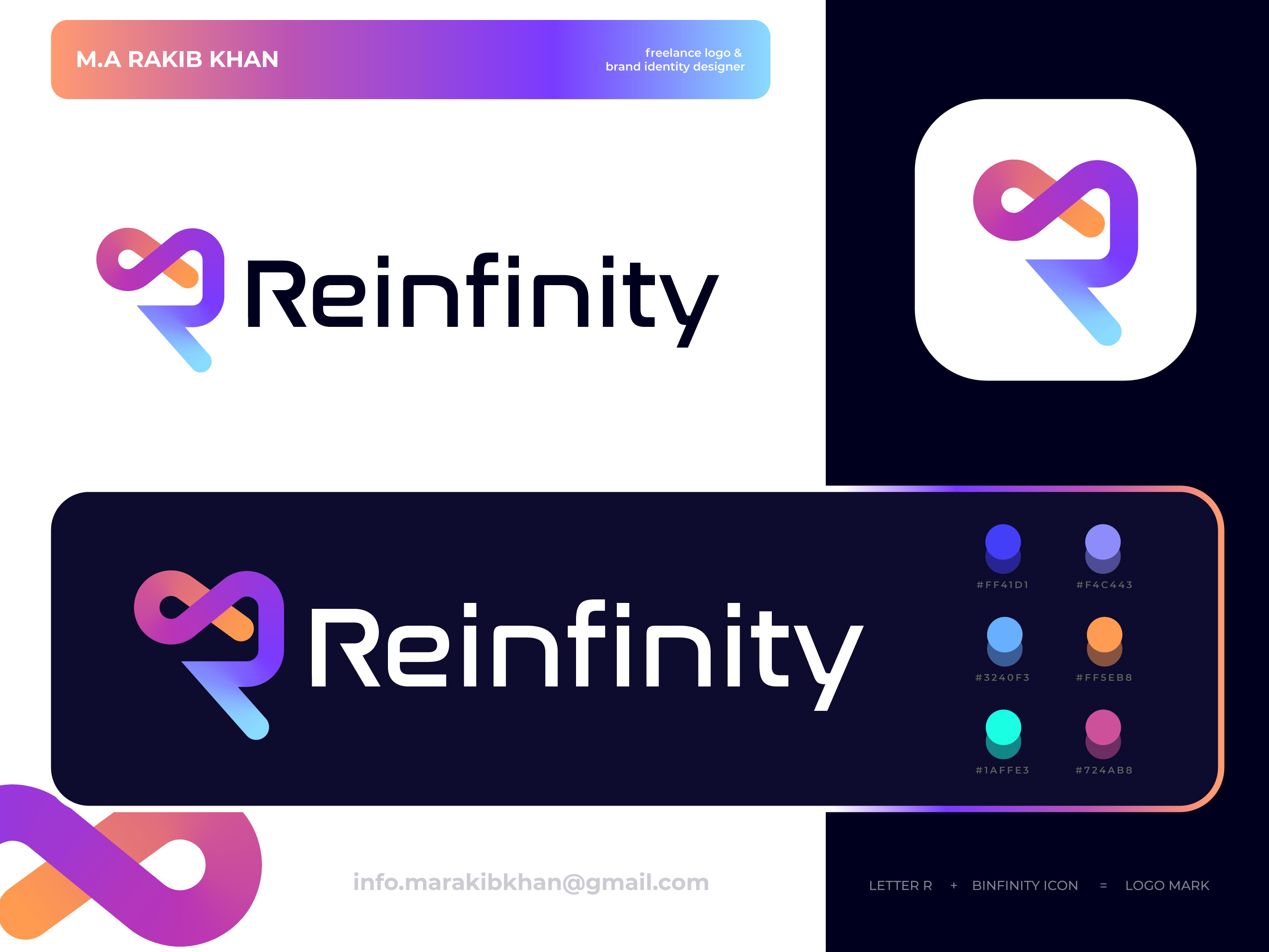 Branding: logo design, visual identity, Re Infinity logo, R mark a b c d e f g h i j k l m n brand design brand identity brand identity designer branding design brandmark case study icon illustration logo logo design logo designer logos logotype o p q r s t u v w x y z print r letter logo symbol typography visual identity