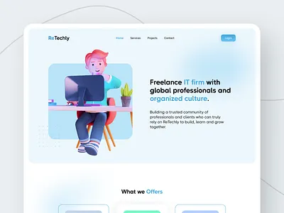 Freelance IT Firm Landing Page 3d app design blue dark theme dashboard erp figma freelance landing page light theme mobile app product design ui ui design ux design web design webapp design