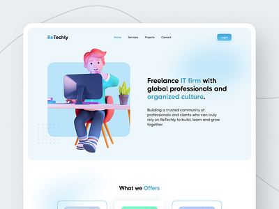 Freelance IT Firm Landing Page 3d app design blue dark theme dashboard erp figma freelance landing page light theme mobile app product design ui ui design ux design web design webapp design