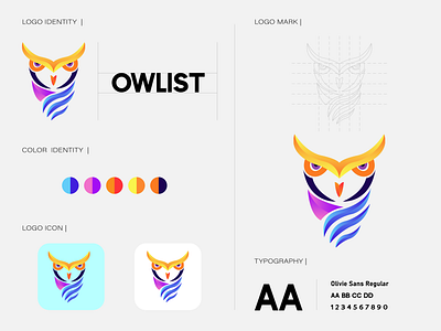 Colorful gradient logo for Owl company bird branding bird log brand brand guide branding design graphic design logo logo design owl branding owl logo owl logo design