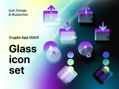 Glass icon set for crypto wallet mobile app app branding crypto icon design glass glass icon glassmorphism glassmorphism icons graphic design icon set illustration logo mobile receive icon send icon send receive icons ui ux wallet app wallet icon