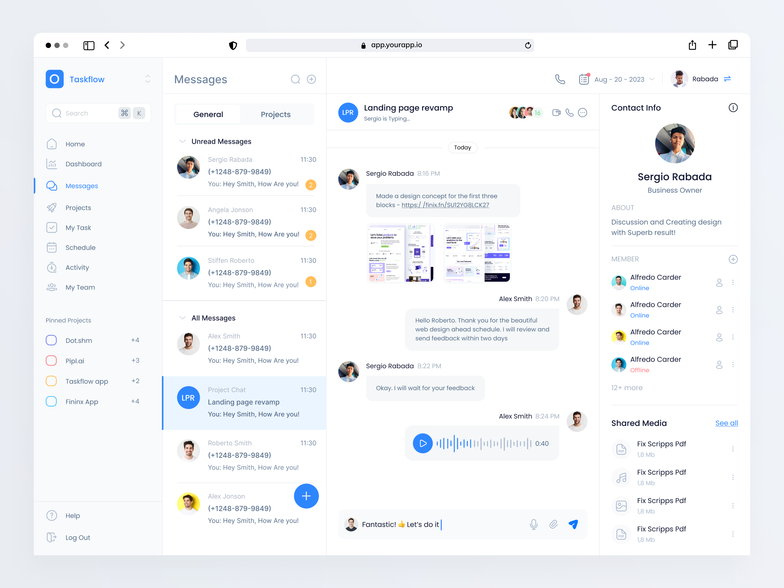 Taskflow - Task management tool message product design saas saas app saas design saas product saas ui task task management . task saas webapp