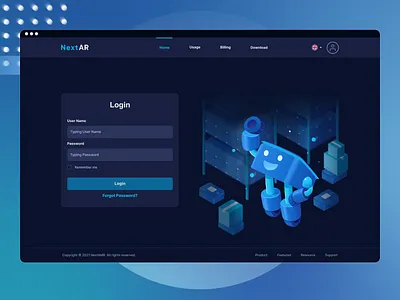 AMR - Admin Dashboard chart creative dashboard darkblue darktheme dashboard illustration interaction login mascot menu motion graphics robot tool management ui design