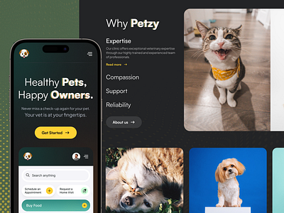 Petzy - Veterinary Clinic App app cat clean clinic design dog health mobile pets responsive ui uiux ux veterinary website
