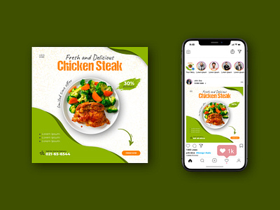 Chicken Steak Social Media Post Template ads design banner banner ads banner design branding cover art cover design design food ads food banner graphic design instagram instagram banner instagram post promotion banner restaurent banner template design thumbnail design web banner web header