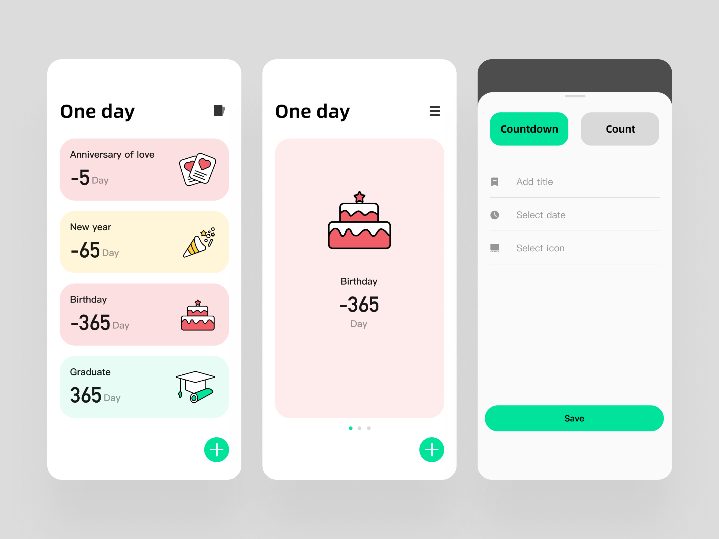One day - Countdown and count mobile App UI/UX design app design graphic design ui ux