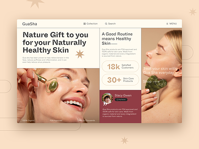 GuaSha Skin Health Hero Section app beautiful beauty rituals design explore facial massage gua sha health and beauty landing page natural healing self care skin skin rejuvenation skincare routine therapy traditional chinese medicine ui uxui well being
