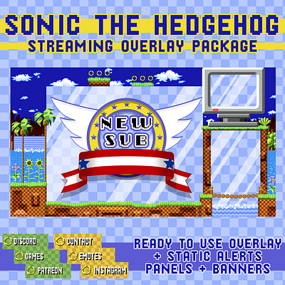 Sonic the hedgehog streaming overlay design gaming graphic design illustration overlay overlays sega sonic stream streaming twitch ui video games