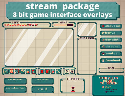 8-bit RPG streaming overlay (green/red) 8 bit design graphic design overlay overlays rpg stream streaming twitch ui zelda