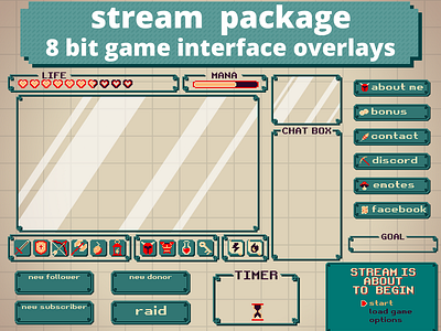8-bit RPG streaming overlay (green/red) 8 bit design graphic design overlay overlays rpg stream streaming twitch ui zelda