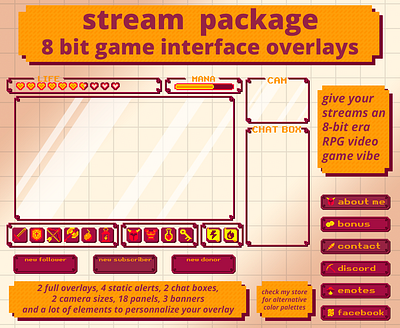 8-bit RPG streaming overlay (red/orange) 8 bit design graphic design overlay overlays rpg stream streaming twitch ui zelda