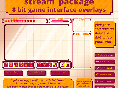 8-bit RPG streaming overlay (red/orange) 8 bit design graphic design overlay overlays rpg stream streaming twitch ui zelda