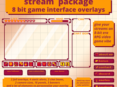 8-bit RPG streaming overlay (red/orange) 8 bit design graphic design overlay overlays rpg stream streaming twitch ui zelda