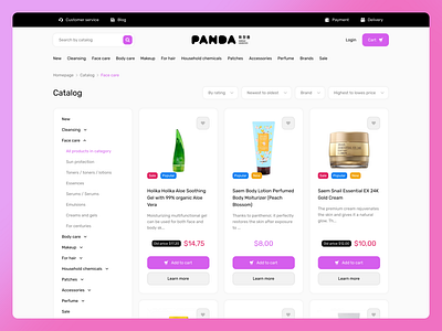 Panda — Catalog & Product card cart checkout clean cosmetics design design systems ds gradients korean minimal modern products shop slider store tender ui ux web