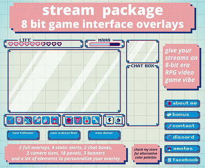 8-bit RPG streaming overlay (blue/red) 8 bit design graphic design overlay overlays rpg stream streaming twitch zelda