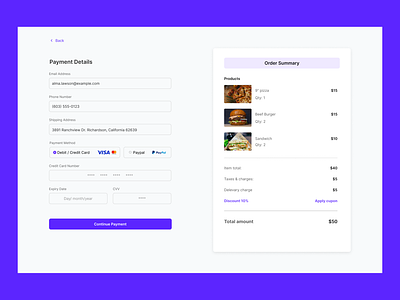 Payment checkout page UI design app branding checkout page design e commerce food app order list payment page product design ui ux