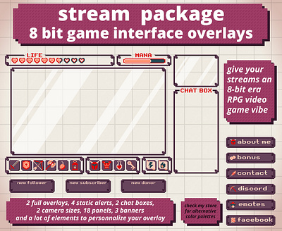 8-bit RPG streaming overlay (violet) 8 bit design graphic design overlay overlays rpg stream streaming twitch zelda