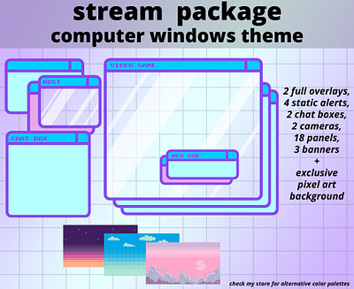 computer chill streaming overlay (blue/purple) design graphic design overlay overlays stream streaming twitch ui