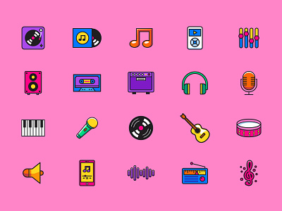 Music Icon Pack branding design disc icon drum icon graphic design guitar icon icon icon design icon pack icons illustration logo music music icon piano icon radio icon ui