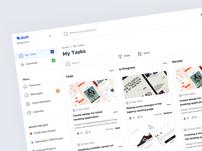 Dash - Task Management Dashboard UI Design dashbaord design graphic design task management ui uidesign user inteface userexperience userinterface ux web dashboard