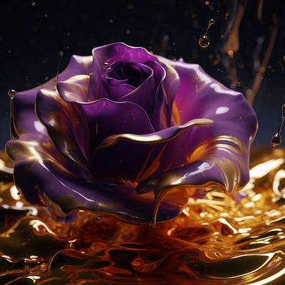 purple rose in melting gold ai art realistic