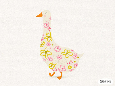 Goose Illustration bird cute design flowers goose illustration illustrator kidsillustration pattern photoshop pink