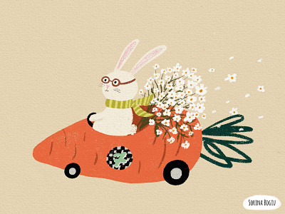 Rabbit in Carrot car car carrot childrens book illustration cute design flowers illustration illustrator kids design kids illustration pattern photoshop rabbit race seven