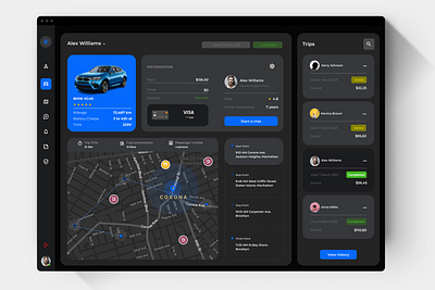 Night Ride: A Dark Mode Taxi Service Dashboard for the Web. branding dark mode design graphic design map taxi tracking uber ui ux vector webapp