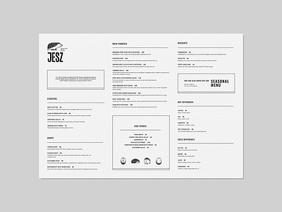 Restaurant menu for Jesz a3 menu big menu black and white black and white menu menu menu restaurant minimalism minimalistic minimalistic menu polish restaurant polish restaurant menu restaurant restaurant menu simple