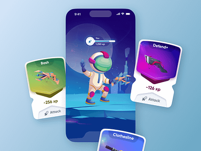 Game app for learning languages astronaut game game app game cards game design game ui game ux illustrations illustrations app learning app mobile app mobile ui ui design uxui war war game weapon cards