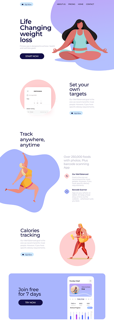 Fitness Web Site Design: Promo Landing Page / Home Page UI app design illustration typography ui vector