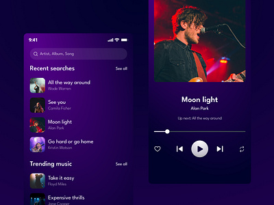 Music app UI design concept dark mode gradients interface design mobile mobile ui music app ui user interface visual design