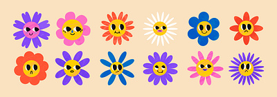 Groovy Chamomile 80s cartoon chamomile character contemporary cute emotion face flower gradient groovy illustration smile stylish texture vector
