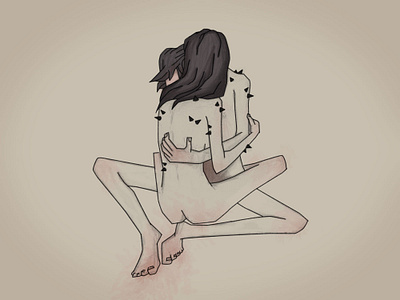 Hug that Hurts connection couple digital drawing feeling hug illustration love pencil relationship spike wound