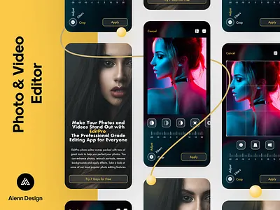 EditPro - Photo & Video Editor UI Design android app app design beautiful branding brightness crop design design app dribbble post edit editpro girl ios photo editor size ui ui design video editor yellow