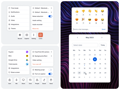 Business Meeting Software - Components accessibility business app component dashboard design system emoji emotion meet meeting microphone raise record skype ui asset user interface ux vector vui webcam zoom