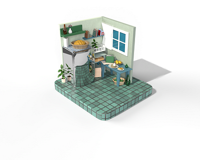 Miniature kitchen 3d art graphic design illustration