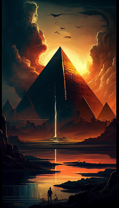 Eternal Giza: A Golden Sunset Amidst Pyramids illustration