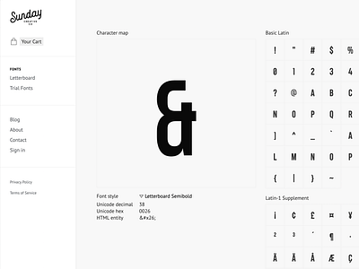 Lettboard Character map font glyphs minimalist website type type tester typography webflow website