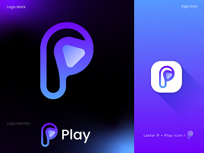 Modern P Letter Logo, Letter P + Play abstract app icon brand identity branding business logo entertainment flat logo logo design logo designer logotype media logo modern logo multimedia p letter logo p logo play button play icon sound streming visual identity