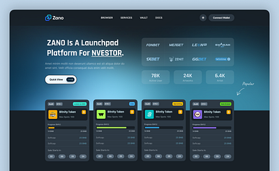 Launchpad Home Page - for Blockchain and Cryptocurrency projects app bank bitcoin blockchain box crypto crypto design cryptocurrency dashboard design graphic design home page invest launchpad marketpace nft platform token ui website