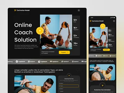 Zacharias Wedel - Online Coach Solution Landing page ambitiousathletes athletetraining fitness health fitnessgoals fitnessjourney germany hyrox innovativecoaching landing page modernfitness online coaching website onlinecoaching personalcoaching running sports trainingprograms ui uiux ux virtualcoaching