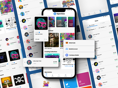 OpenSea App Design Replica(Copy) | UIUX Design appdesign behance blue clean copy crypto design figma mobileapp nft opensea pixelperfect professional prototype redesign replica simple ui ux white