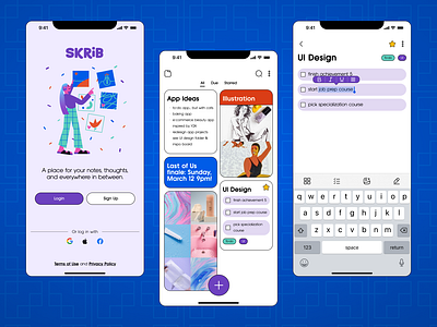 Skrib Notes App - UI Concept app app design branding design logo notes app productivity app ui ux vector