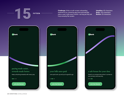 Banking App Onboarding - UX Writing animation app app onboarding auto pay auto paybills banking app branding content strategy contentwriting finance app fintech ios mobile motion graphics onboarding portfolio product design ux writing uxwritingchallenge wallet app