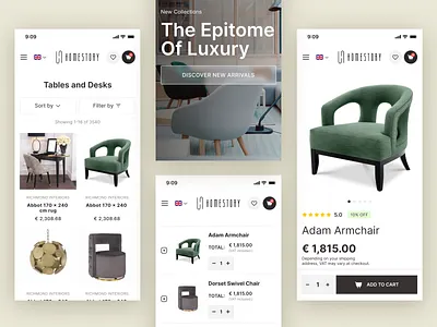Homestory - Premium Furniture Store chairs clean closet design ecommerce furniture order product responsive store tables ui uiux ux web website