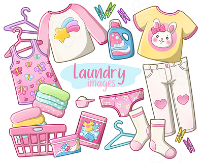 Laundry Day - Cute clipart cute clothing design illustration kawaii pink laundry png